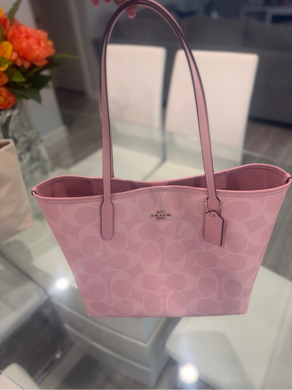 Coach Pink Powder City Tote Signature Canvas Tote